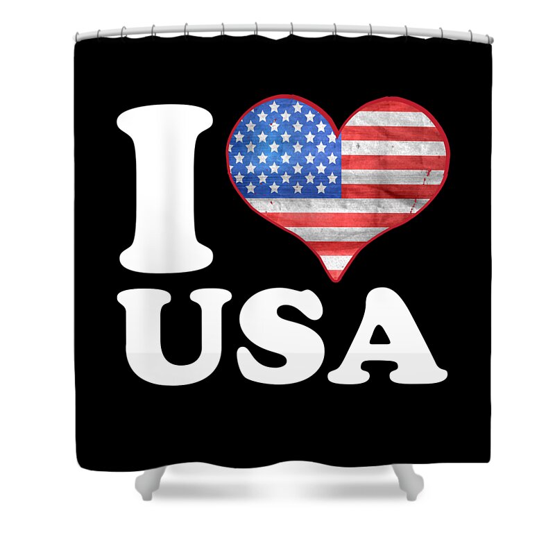 Funny Shower Curtain featuring the digital art I Love the USA Patriotic by Flippin Sweet Gear