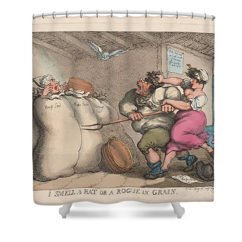 Thomas Rowlandson Shower Curtain featuring the drawing I Smell a Rat or a Rogue in Grain by Thomas Rowlandson