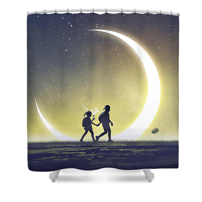 Illustration Shower Curtain featuring the painting I will take you to a special place by Tithi Luadthong