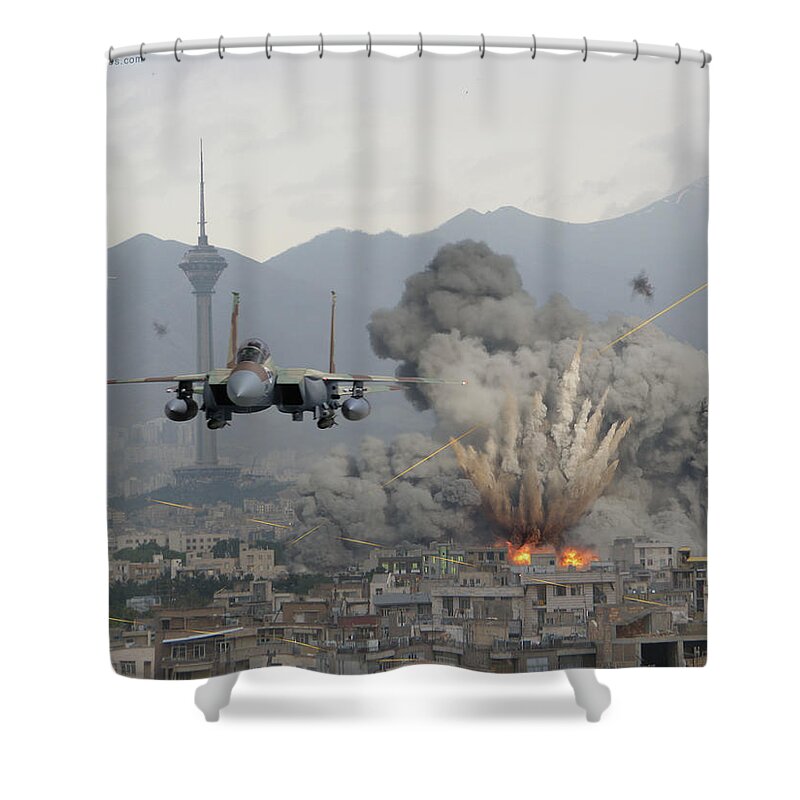 Eagle Shower Curtain featuring the digital art IAF F-15Is Retaliate over Tehran by Custom Aviation Art