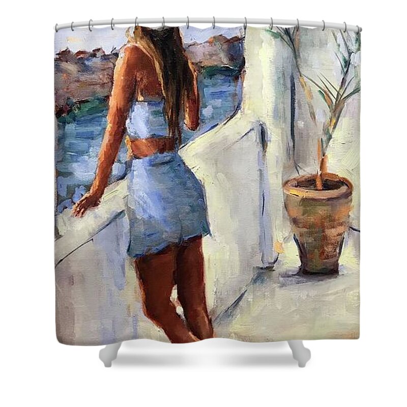 Figurative Shower Curtain featuring the painting Ibiza by Ashlee Trcka