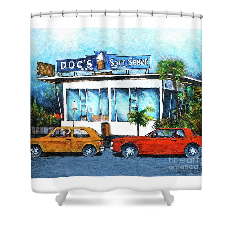 Old Ice Cream Restaurant In Delray Beach Shower Curtain featuring the painting Ice Cream Restaurant in Delray Beach Fl by Robert Birkenes