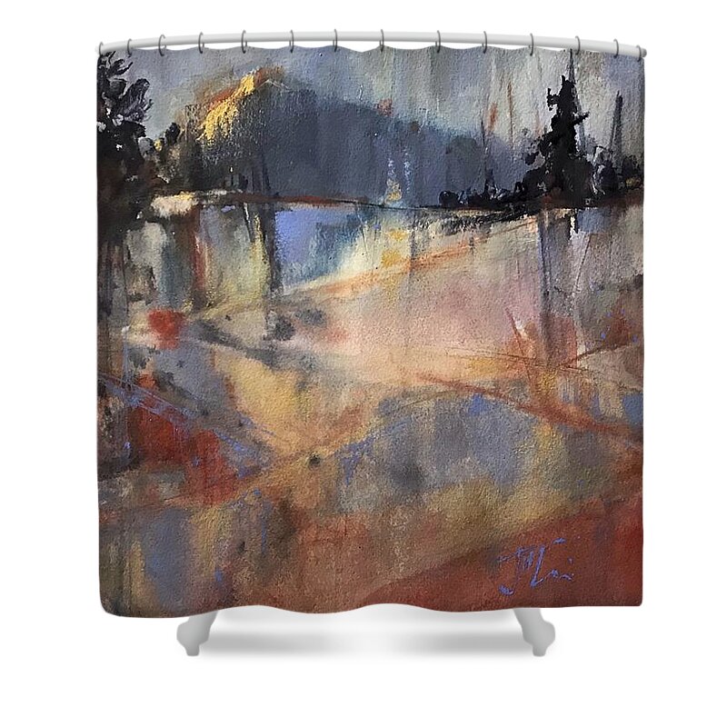 Abstract Shower Curtain featuring the painting Ice Fractures by Judith Levins