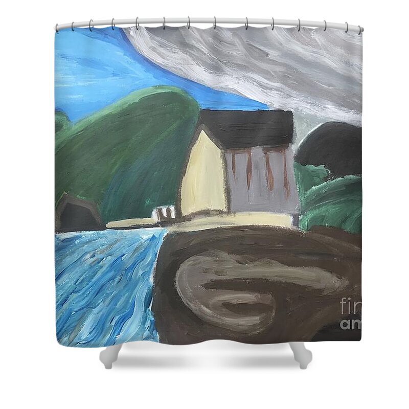 Ice House In Summer By Lake Shower Curtain featuring the painting Ice House in Summer by Nina Jatania