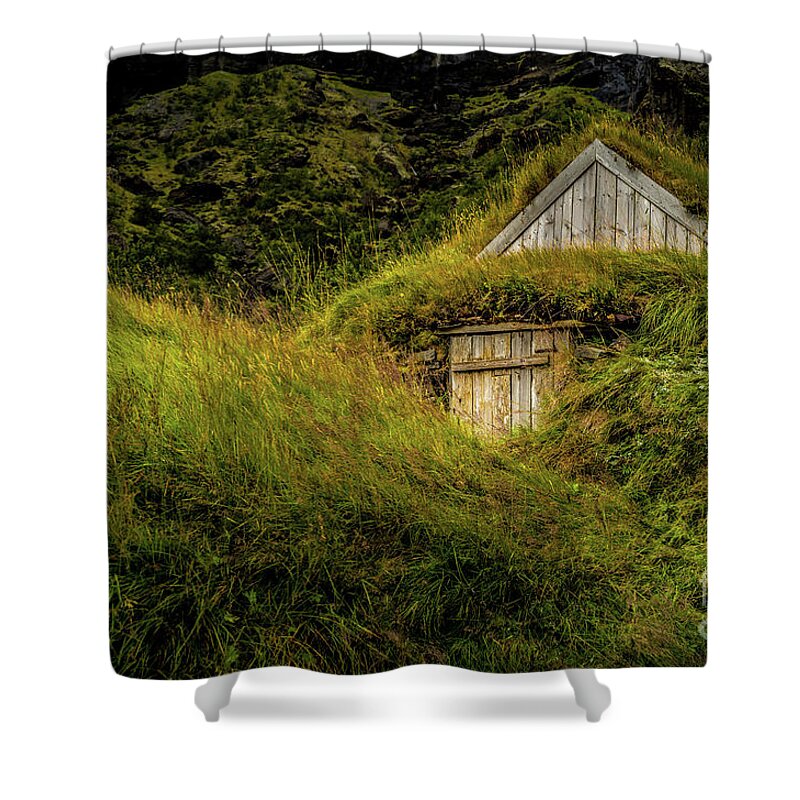 Iceland Shower Curtain featuring the photograph Iceland Farm Turf Building by M G Whittingham