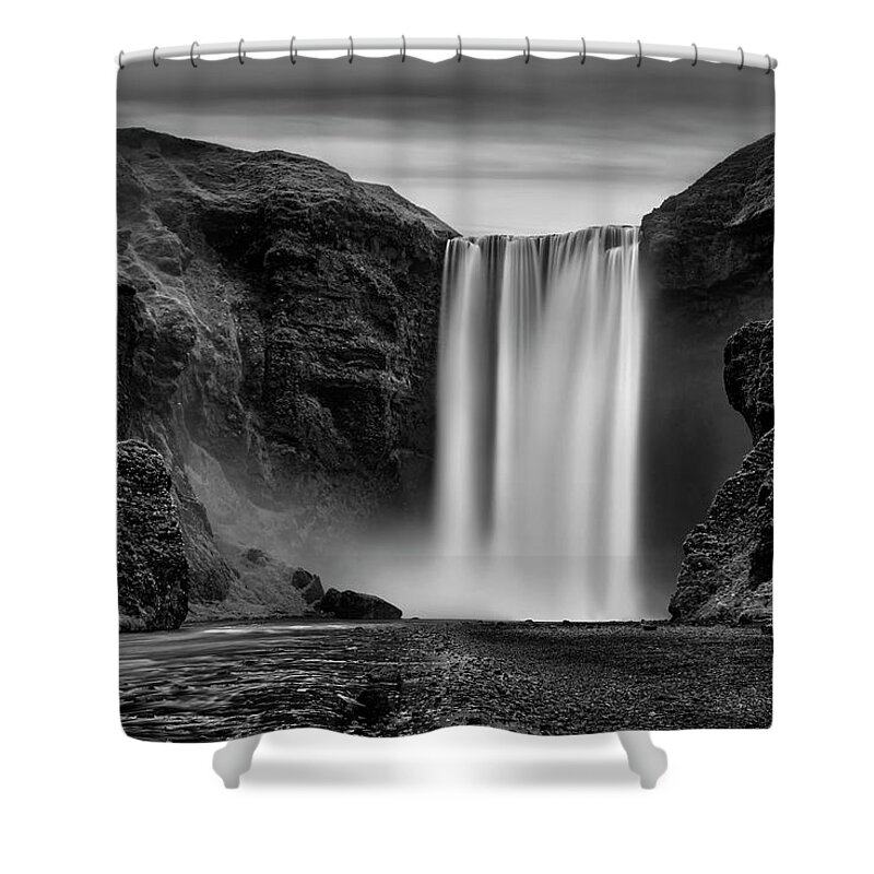 Iceland Shower Curtain featuring the photograph Iceland - Skogafoss in black and white by Olivier Parent