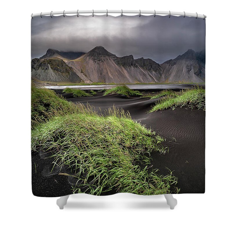 Stokksnes Shower Curtain featuring the photograph Iceland - Stokksnes and the Vestrahorn by Olivier Parent