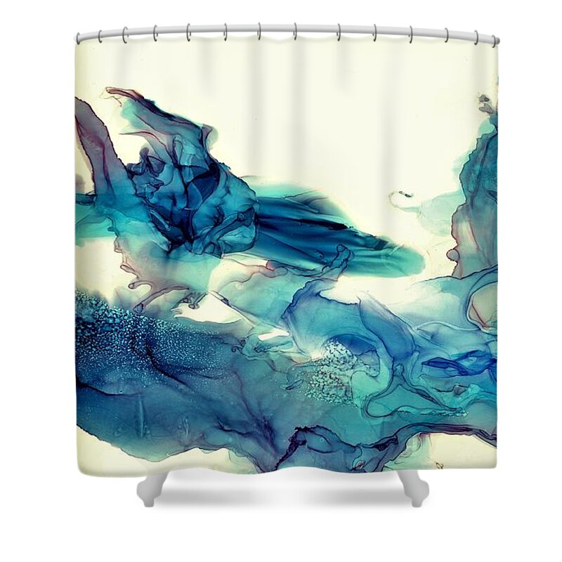 Blue Shower Curtain featuring the painting I'd rather be blue by Angela Marinari