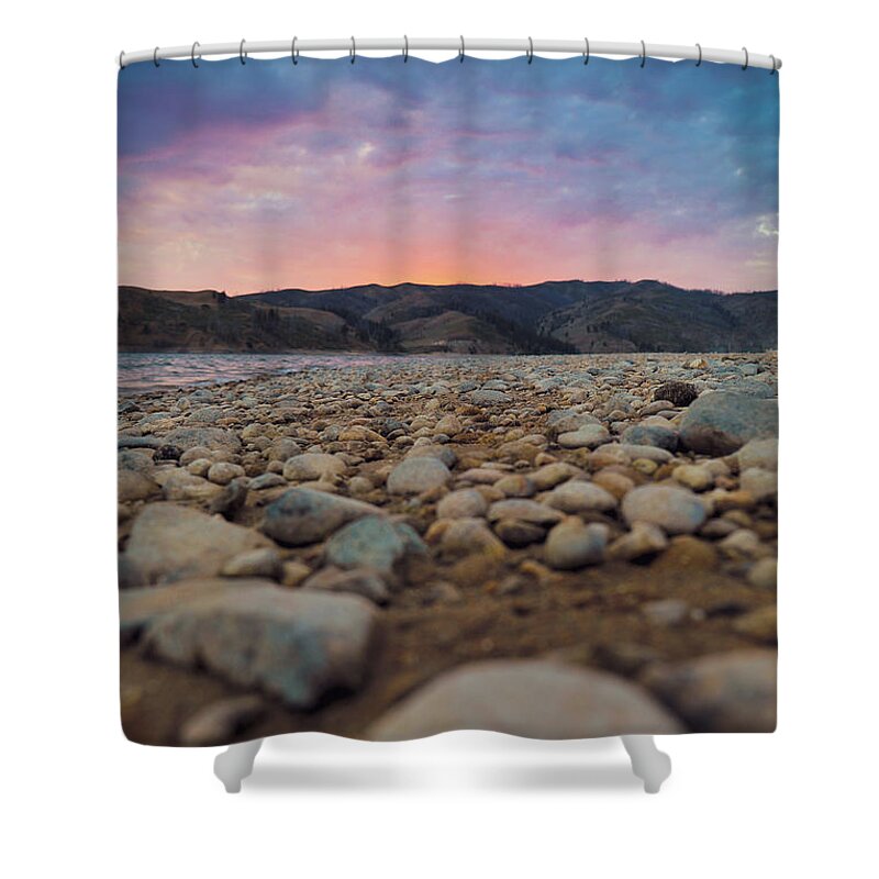 Mountain Shower Curtain featuring the photograph Idaho Reservoir Dayz by Go and Flow Photos