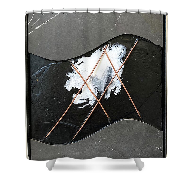 Abstract Mixed Media Shower Curtain featuring the mixed media Idea In Hashtag Prison by David Euler