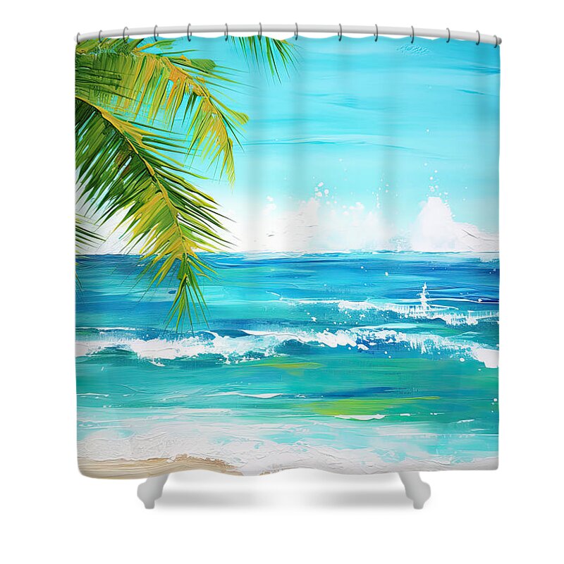 Seascapes Abstract Shower Curtain featuring the painting Idyllic Place by Lourry Legarde
