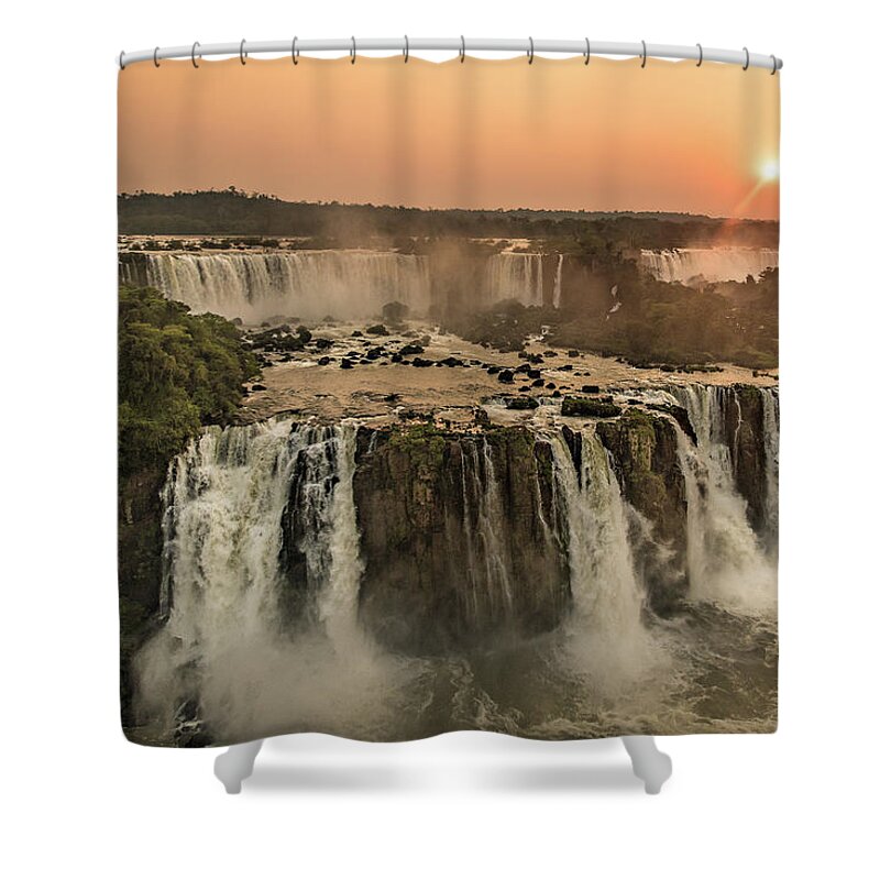 Waterfall Shower Curtain featuring the photograph Iguazu Sunset by Linda Villers