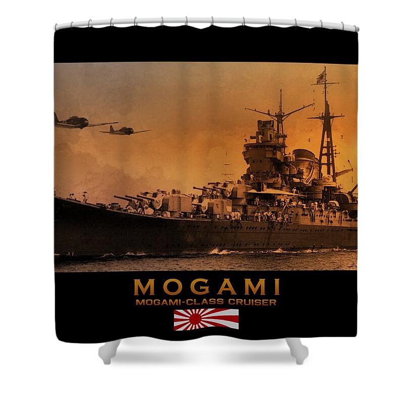 Ww2 Ships Shower Curtain featuring the mixed media IJN Mogami Heavy Cruiser WW2 by John Wills