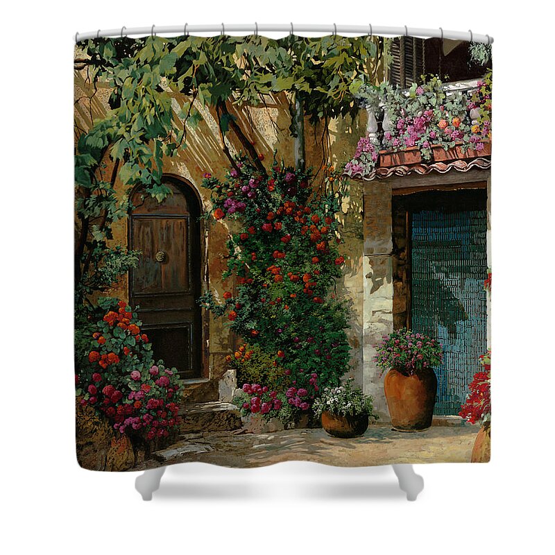 Landscape Shower Curtain featuring the painting Fiori In Cortile by Guido Borelli