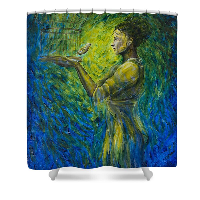 Bird Shower Curtain featuring the painting Ill Fly With You by Nik Helbig