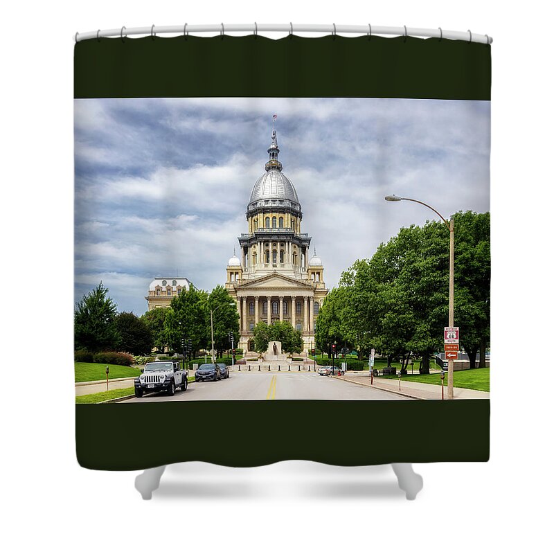 Illinois State Capitol Shower Curtain featuring the photograph Illinois State Capitol - Route 66 - Springfield, IL by Susan Rissi Tregoning