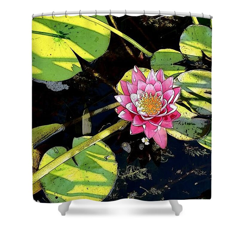 Lily Shower Curtain featuring the photograph Illustrated Pink Lily and Pad by Anita Adams