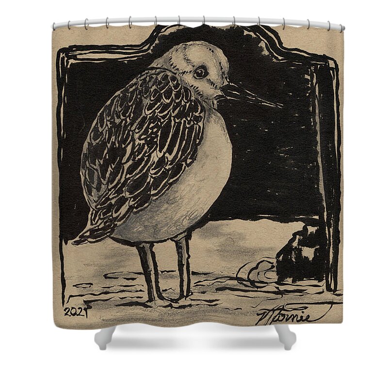 Birds Shower Curtain featuring the drawing I'm Listening by Marnie Clark