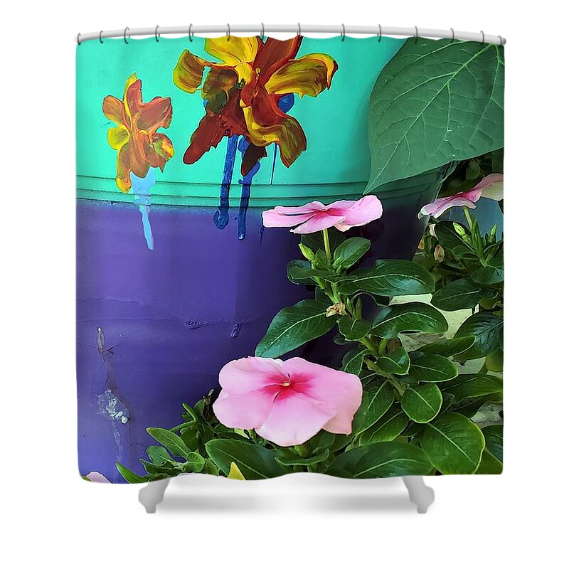 Landscape Shower Curtain featuring the mixed media Imatation is the Sincerest Form of Flattery by Sharon Williams Eng