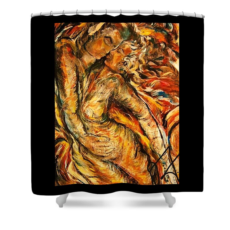 Figural Shower Curtain featuring the painting Immersed by Dawn Caravetta Fisher