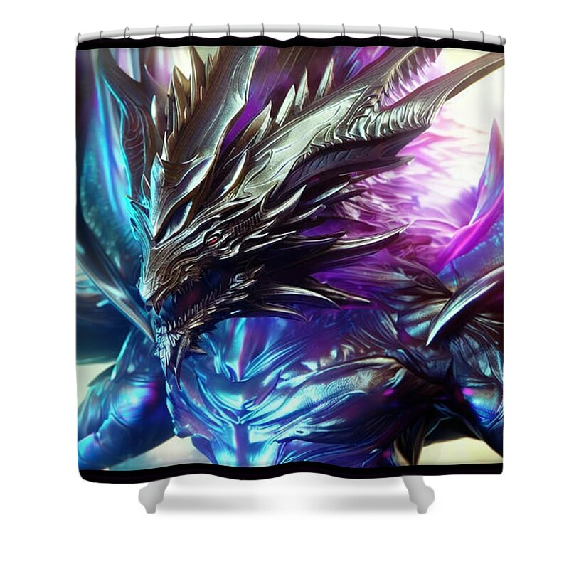 Dragon Shower Curtain featuring the digital art Immortal Dragon Closeup by Shawn Dall