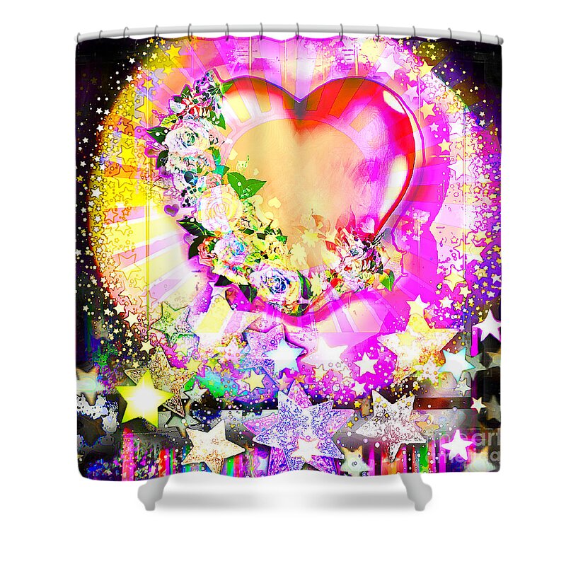 Hearts Shower Curtain featuring the digital art In Heartbeats by BelleAme Sommers