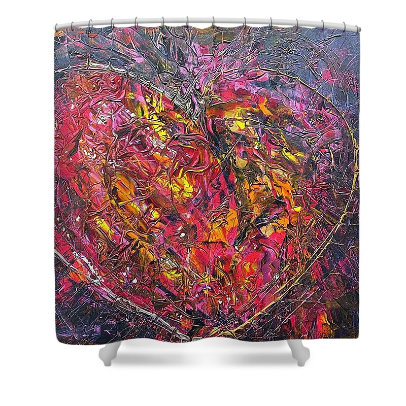 Abstract Shower Curtain featuring the painting In Order To Form A More Perfect Union Flow Codes by Anjel B Hartwell