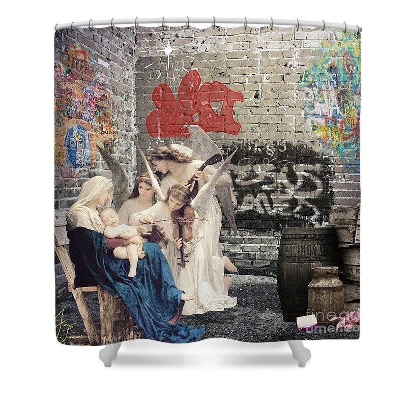 Digital Collage Shower Curtain featuring the digital art In the Alley by Janice Leagra