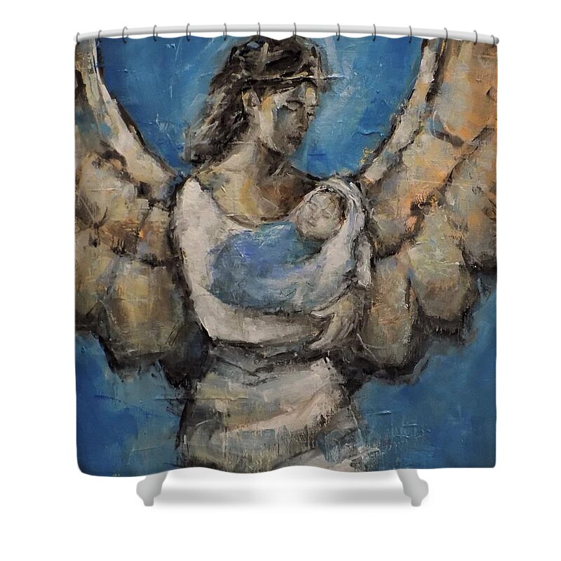 Angel Shower Curtain featuring the painting In The Arms of an Angel by Dan Campbell