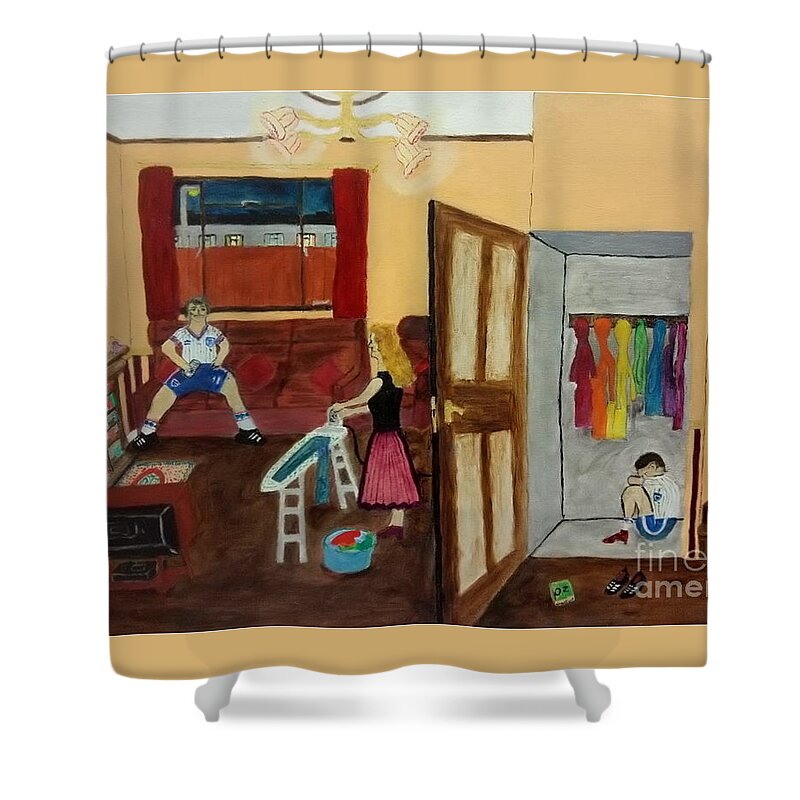 Lgbtq Shower Curtain featuring the drawing In the closet 1984 by David Westwood