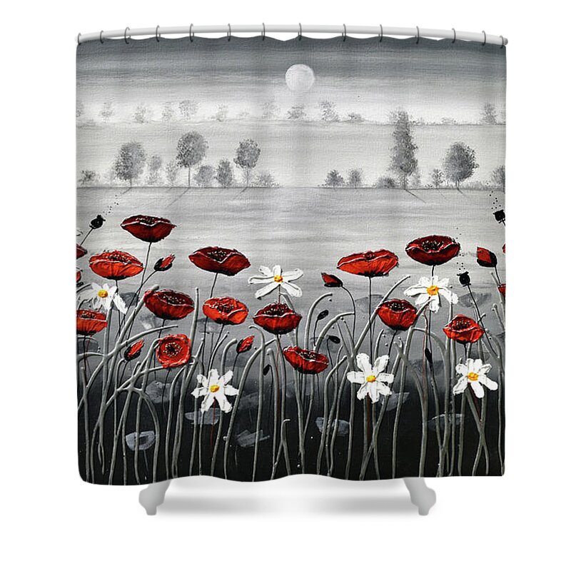 Red Poppies Shower Curtain featuring the painting In the Distance by Amanda Dagg