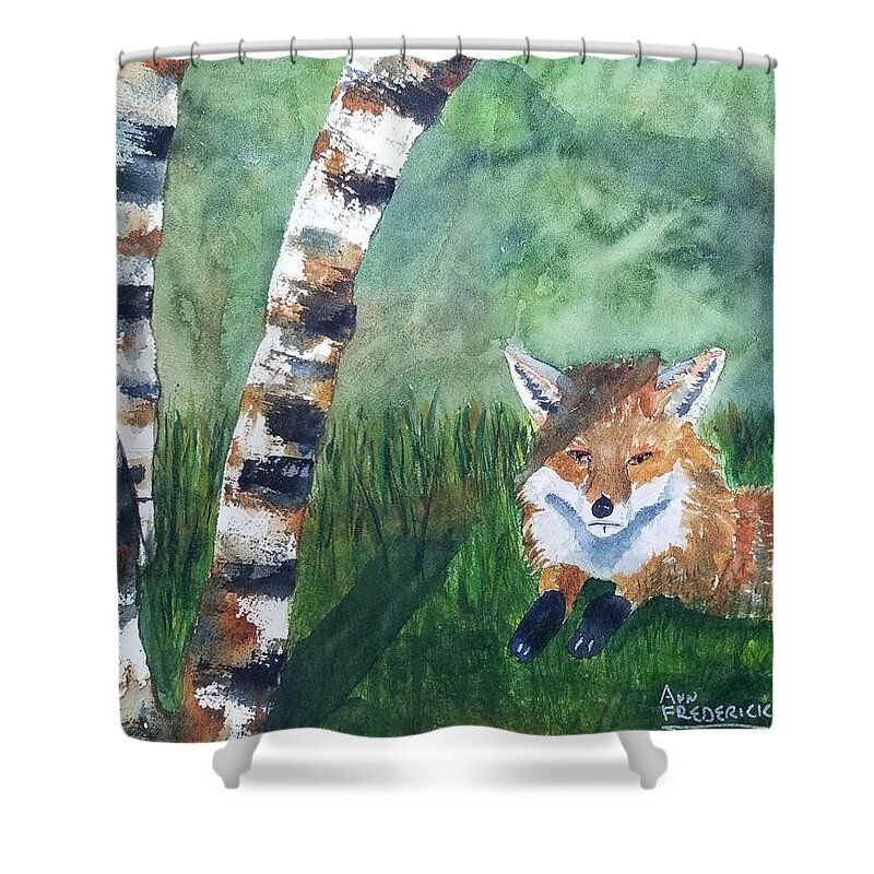 Fox Shower Curtain featuring the painting In the Shadows by Ann Frederick