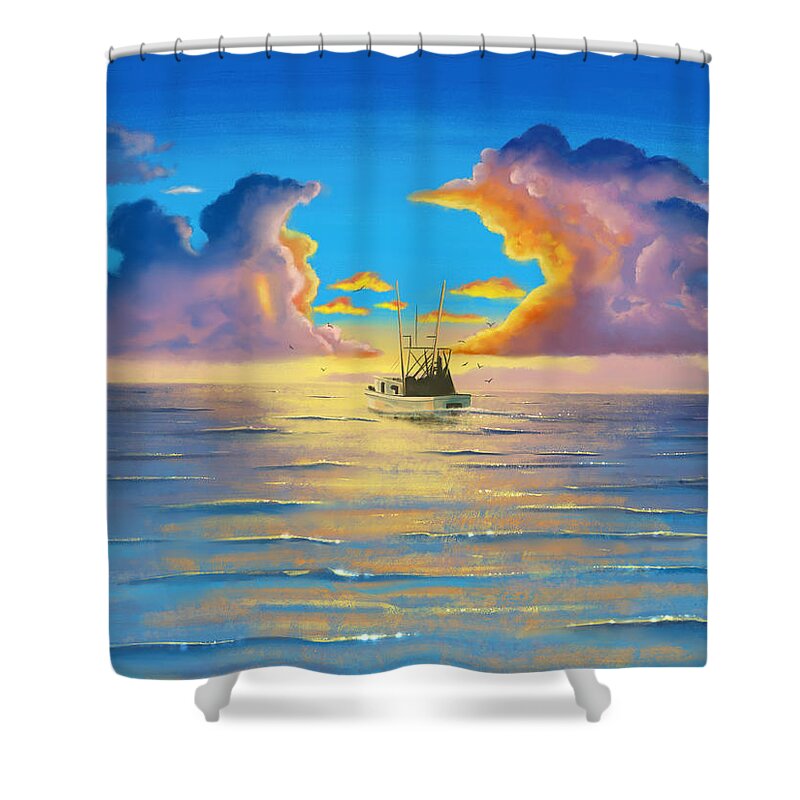 Calm Shower Curtain featuring the digital art In To The Mystic by Kevin Putman