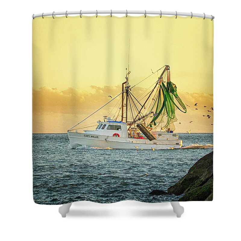 Shrimp Boat Shower Curtain featuring the photograph Inbound Shripm Boat by Bob Decker