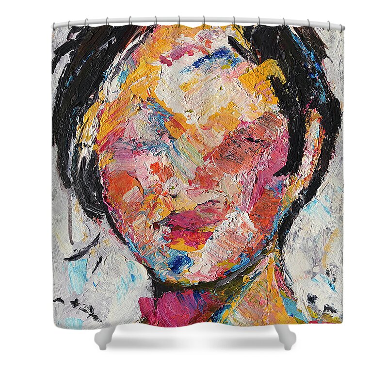 Portrait Shower Curtain featuring the painting Incognito by Sharon Sieben