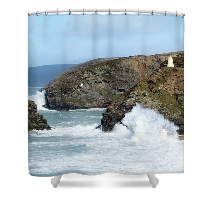 Portreath Shower Curtain featuring the photograph Incoming Tide at Portreath by Terri Waters