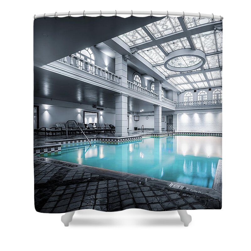 Grand Hotel Shower Curtain featuring the photograph Indoor Pool at the Grand Hotel - Toronto by Dee Potter