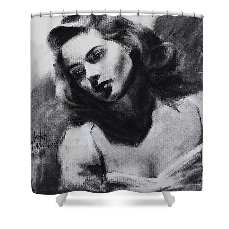 Ingrid Bergman Shower Curtain featuring the drawing Ingrid Bergman by Jordan Henderson