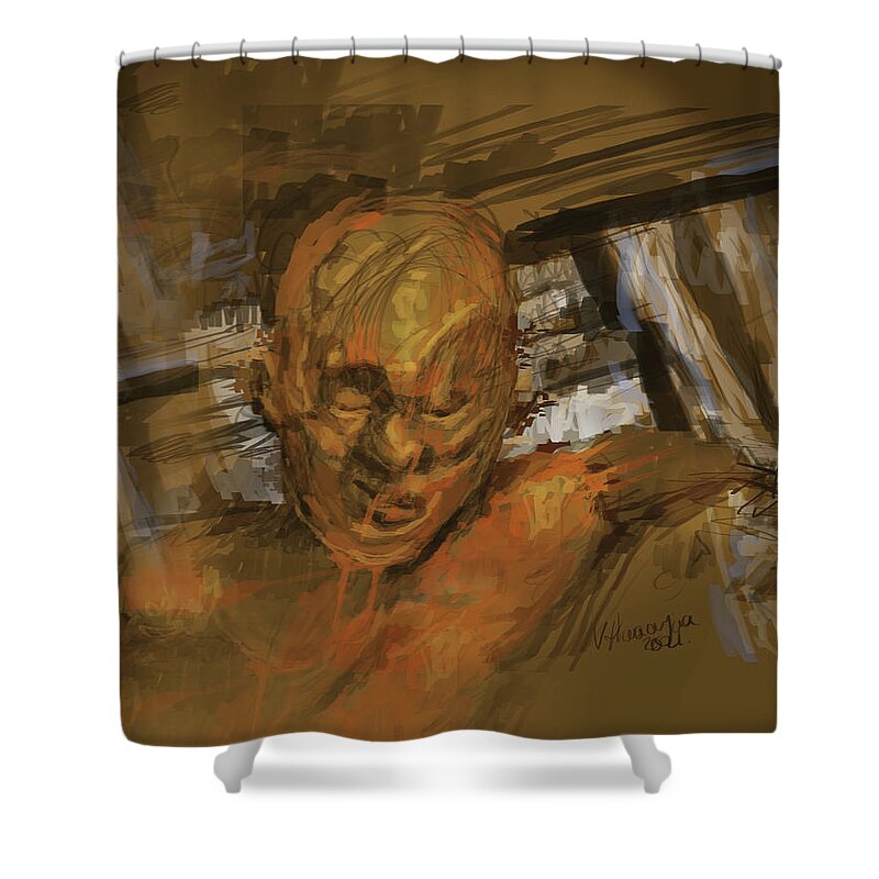 #adamchin Shower Curtain featuring the digital art Inmate #12 by Veronica Huacuja