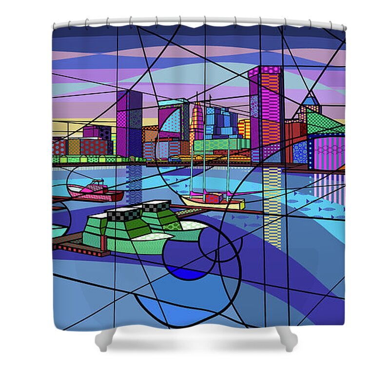 Inner Baltimore Harbor Shower Curtain featuring the digital art Inner Baltimore Harbor by Randall J Henrie