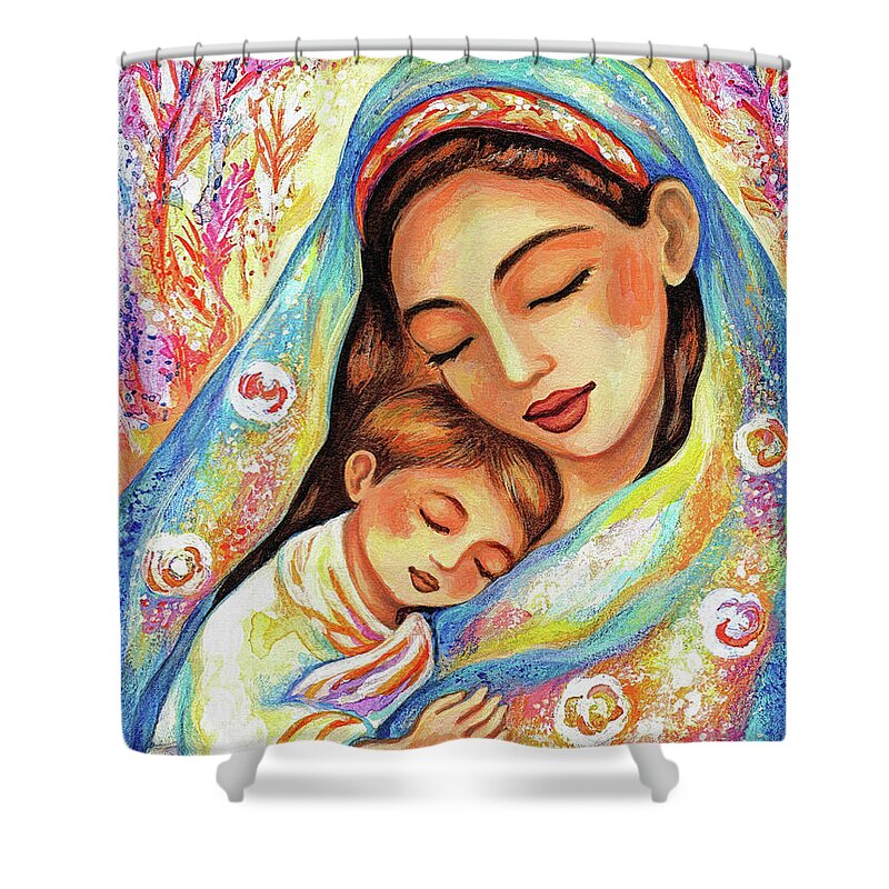 Mother And Child Shower Curtain featuring the painting Inner Silence by Eva Campbell