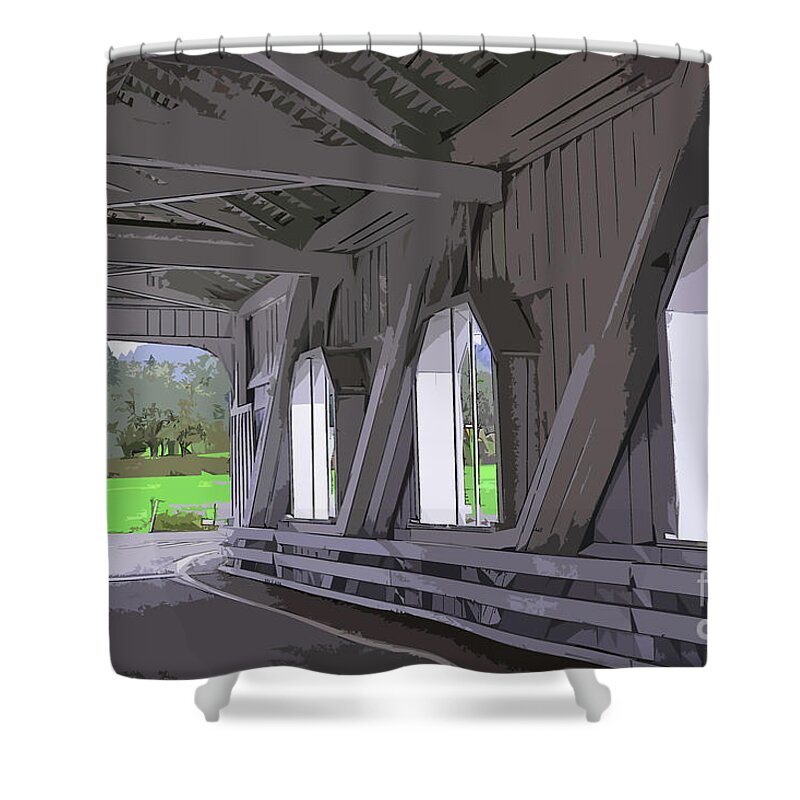 Covered-bridge Shower Curtain featuring the digital art Inside A Covered Bridge by Kirt Tisdale