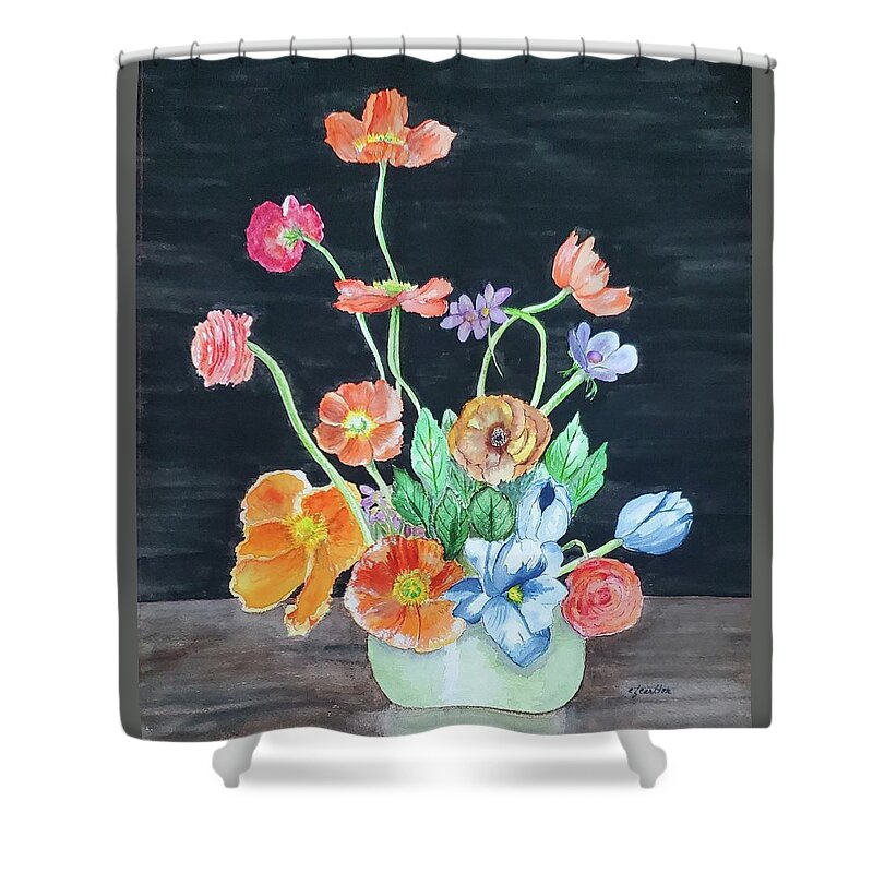 Poppies Shower Curtain featuring the painting Inspired by Tulipina by Claudette Carlton