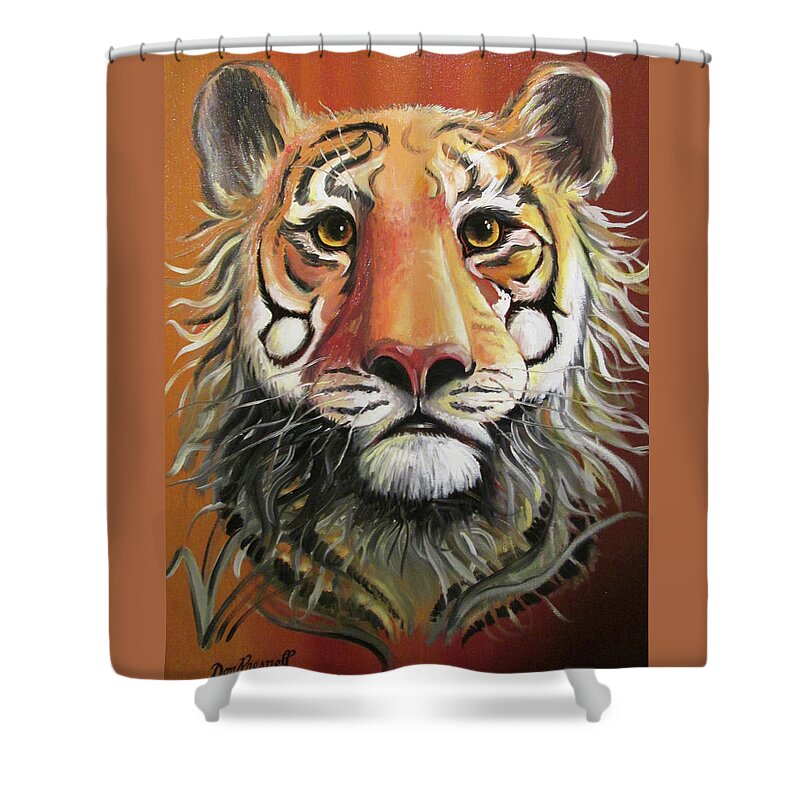 Tiger Shower Curtain featuring the painting Intent Tiger by Donald Presnell