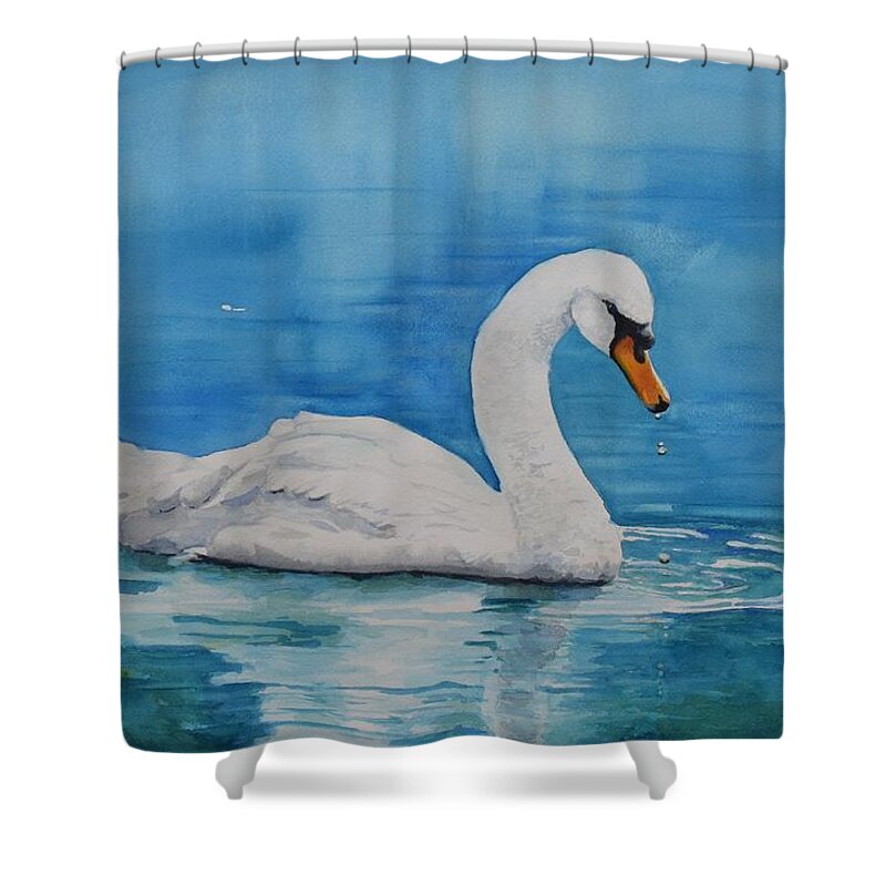 Swan Shower Curtain featuring the painting Interlude by Celene Terry