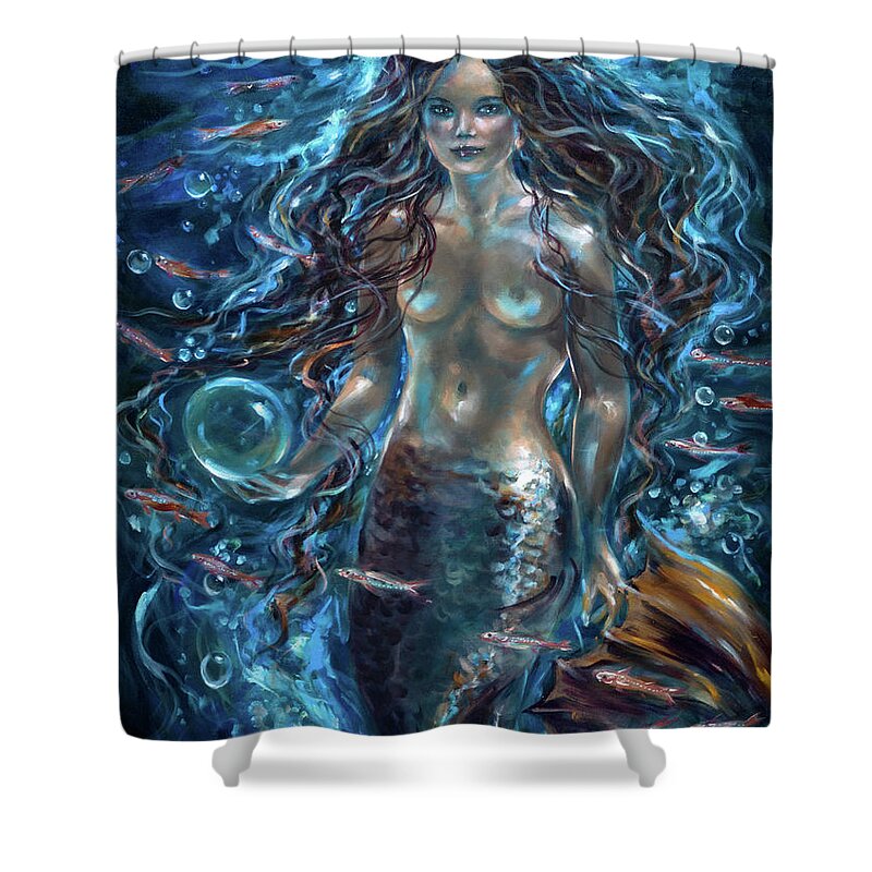 Ocean Shower Curtain featuring the painting Into the Depths by Linda Olsen