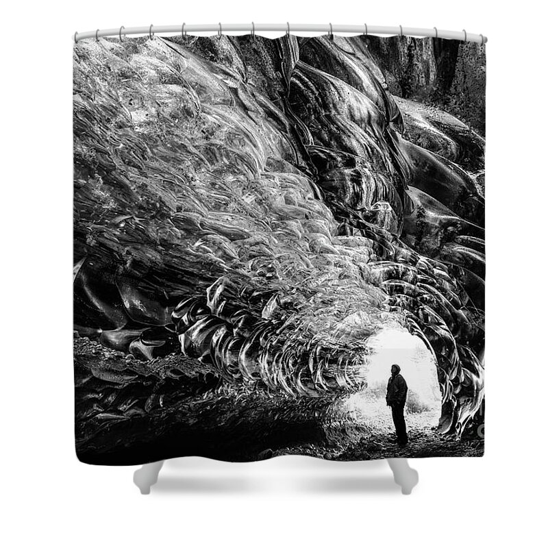 Iceland Shower Curtain featuring the photograph Into the Ice Cave by Jamie Pham