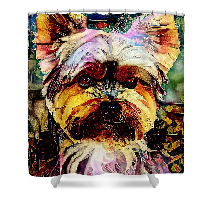Wingsdomain Shower Curtain featuring the photograph Introducing Alexander The Great Magician Yorkshire Terrier Dog 20210916 by Wingsdomain Art and Photography