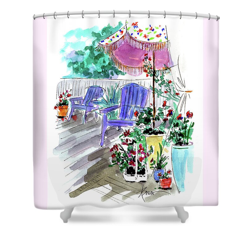 Patio Shower Curtain featuring the painting Inviting by Adele Bower
