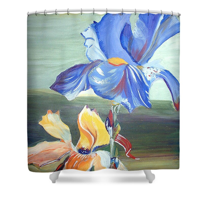 Iris Shower Curtain featuring the painting Blue and yellow Iris  by Genevieve Holland